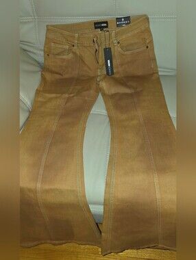 In Effect Coated Stretch Flare Jeans - Rust